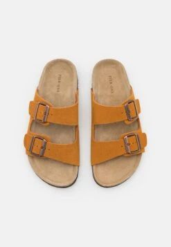Pier One Leather Unisex - Slippers - Cognac -Famous Lady Shoe Store 0a90b3f5ba3a4e3880ec5567c19f8d23