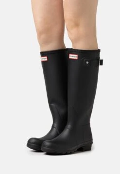 Hunter ORIGINAL Womens Tall Tri Colour Logo Backstrap Boot - Wellies - Black