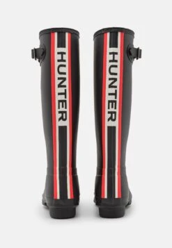 Hunter ORIGINAL Womens Tall Tri Colour Logo Backstrap Boot - Wellies - Black -Famous Lady Shoe Store 2c4278421d9f4cb784305b9ce02b4b66