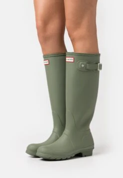 Hunter ORIGINAL Womens Tall Tri Colour Logo Backstrap Boot - Wellies - Lichen Green