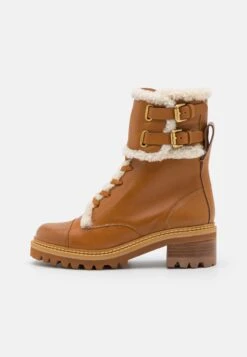See By Chloé Mallory Lace Up Bootie - Platform Ankle Boots - Tan